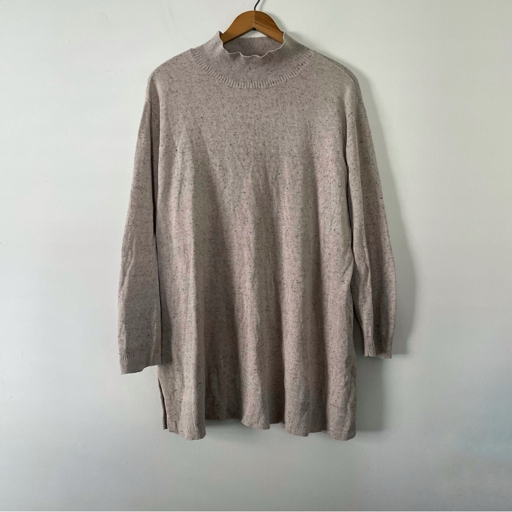 J. Jill Light Gray Speckled Knit Mockneck Silk Blend Tunic Sweater Size 1X